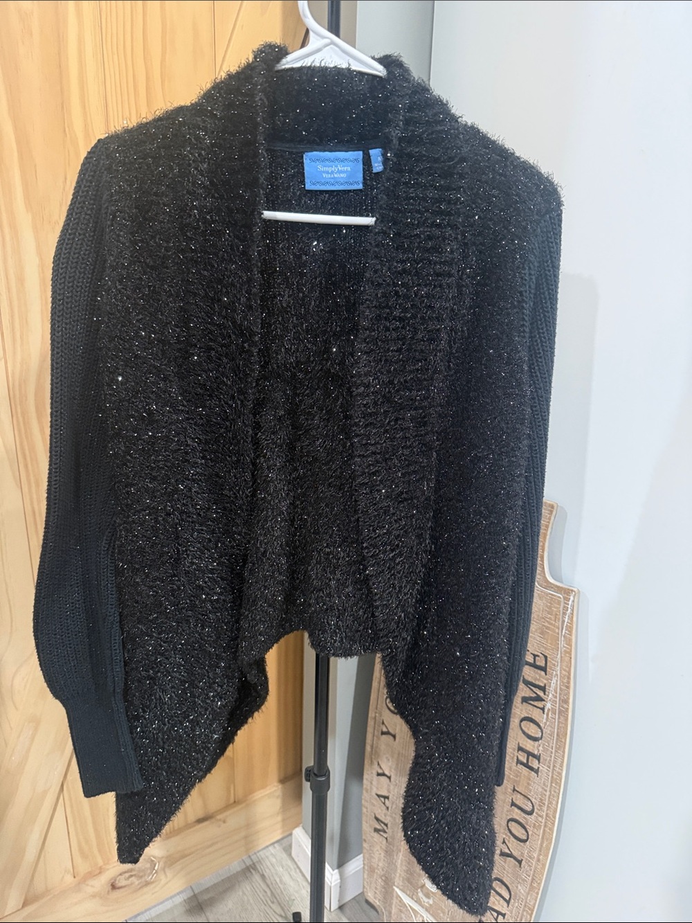 Simply Vera Vera Wang Black Sparkle Open-Front Draped Cardigan